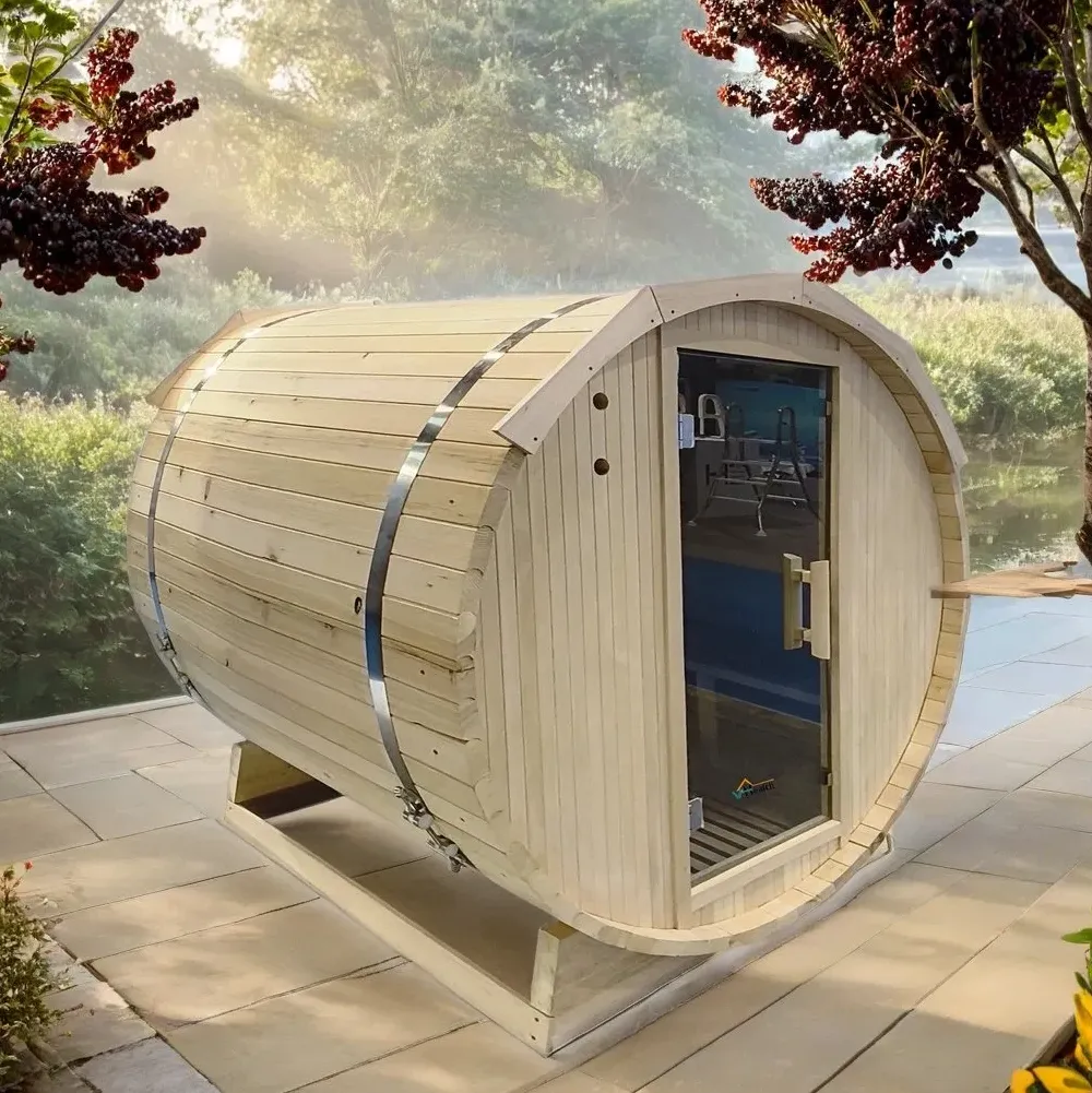 Sauna tonneau Kelo 4 places Ø 190 × 170 cm, vue 4 sur 8