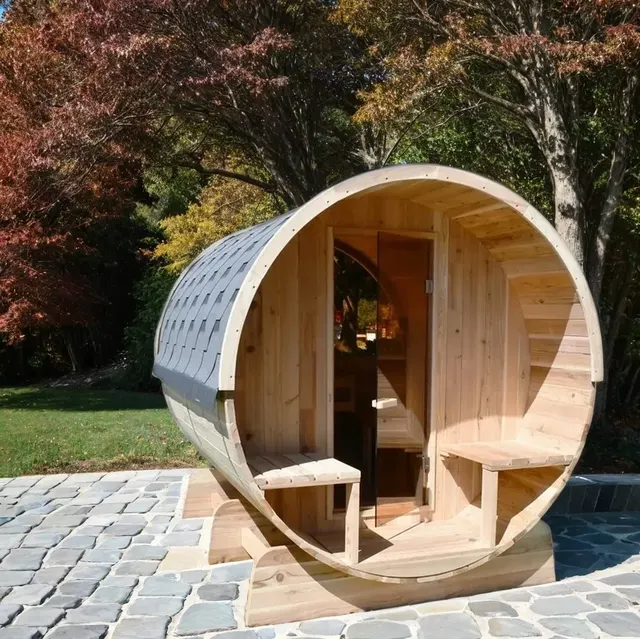 Sauna tonneau Kelo à porche 6 places Ø 180 × 240 cm