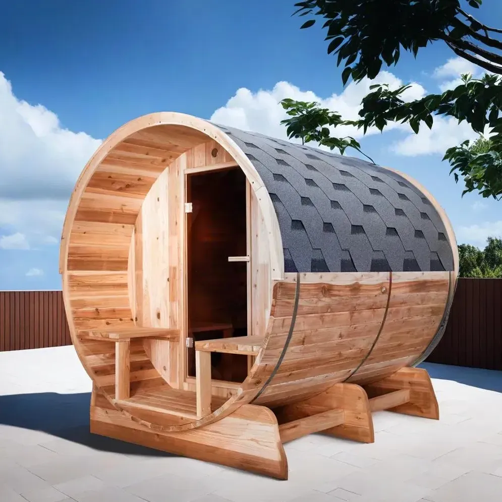Sauna tonneau Kelo à porche 6 places Ø 180 × 240 cm, vue 3 sur 8