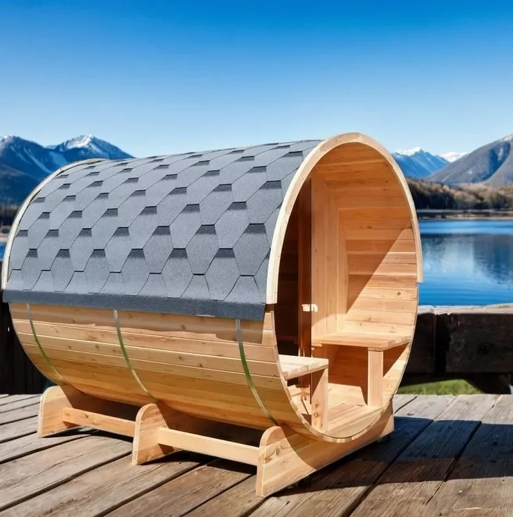 Sauna tonneau Kelo à porche 6 places Ø 180 × 240 cm, vue 5 sur 8