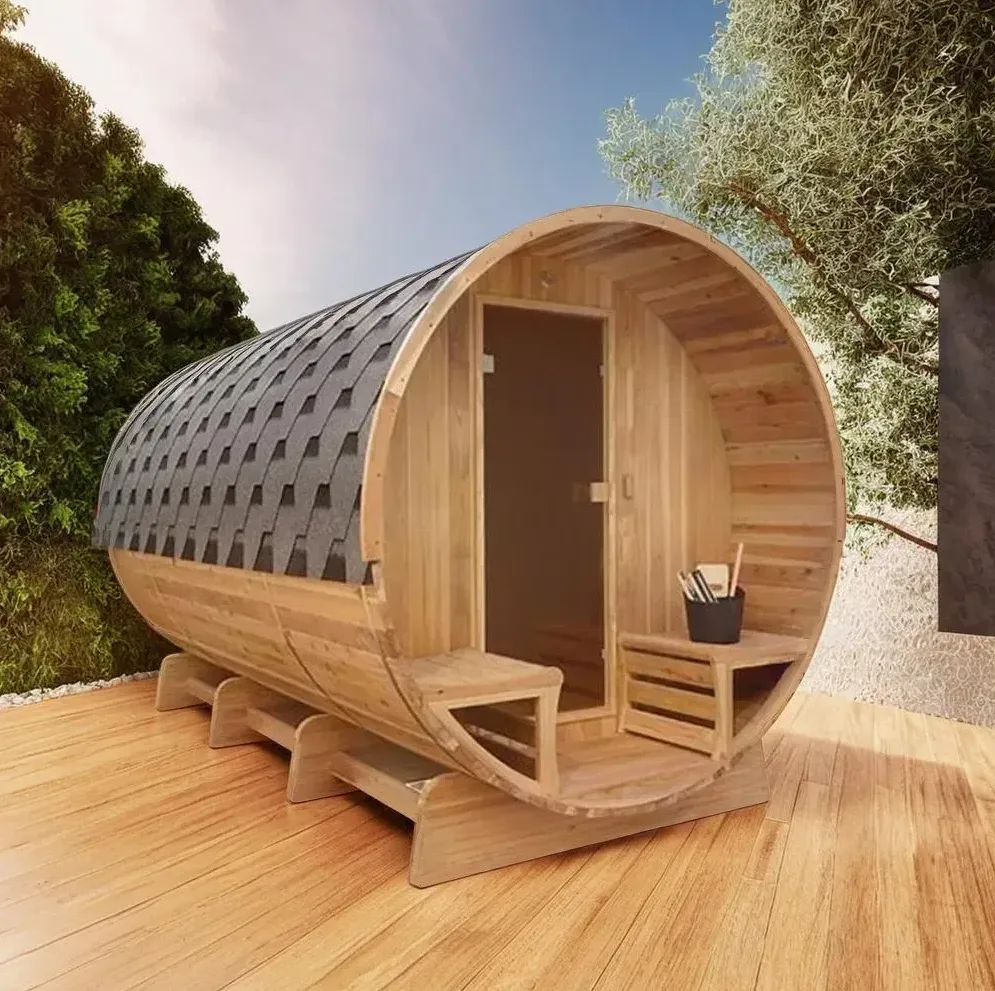 Sauna tonneau Kelo à porche 6 places Ø 180 × 240 cm, vue 6 sur 8