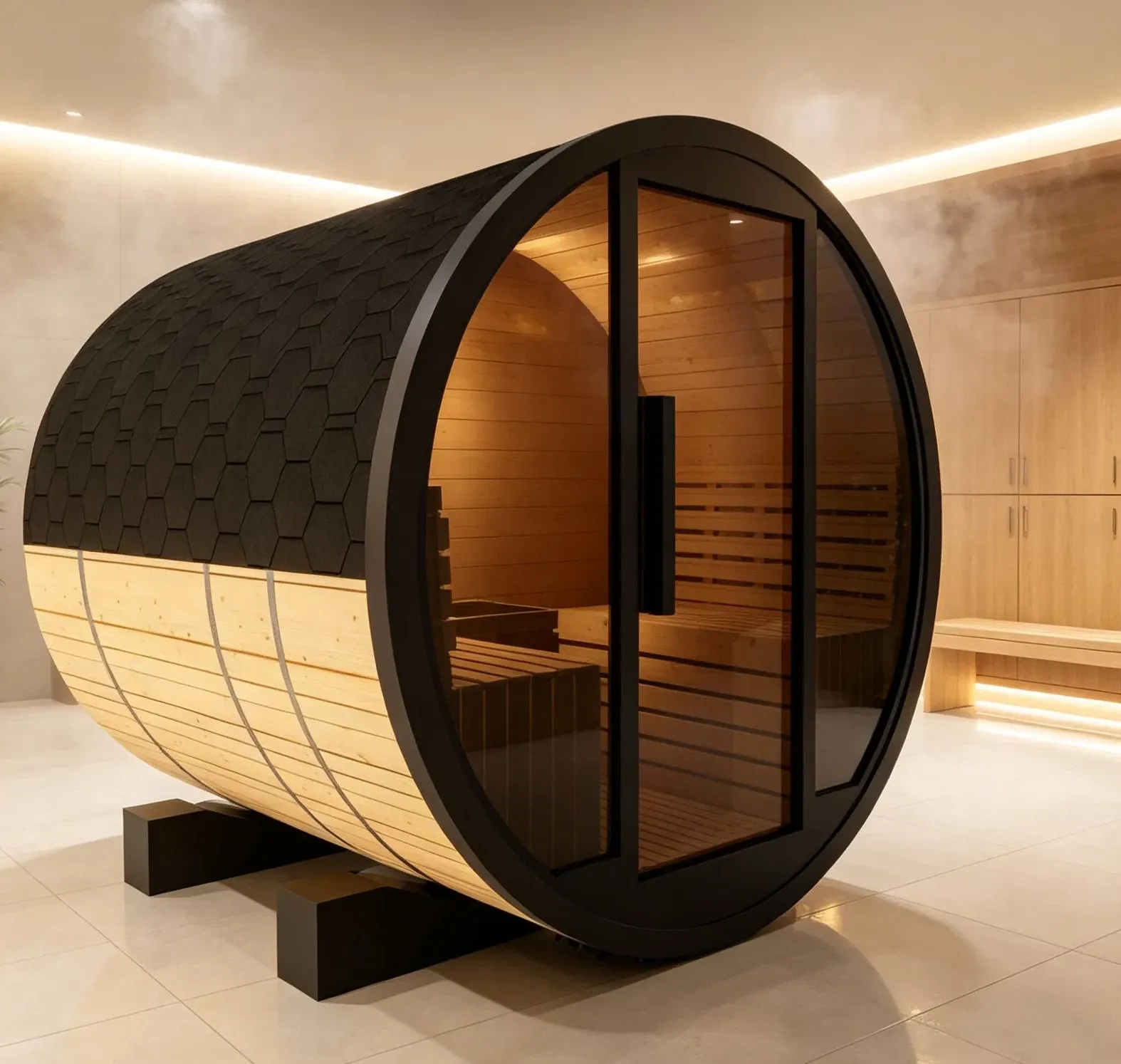 Sauna tonneau Noki 4 places Ø 180 × 180 cm, vue 2 sur 8