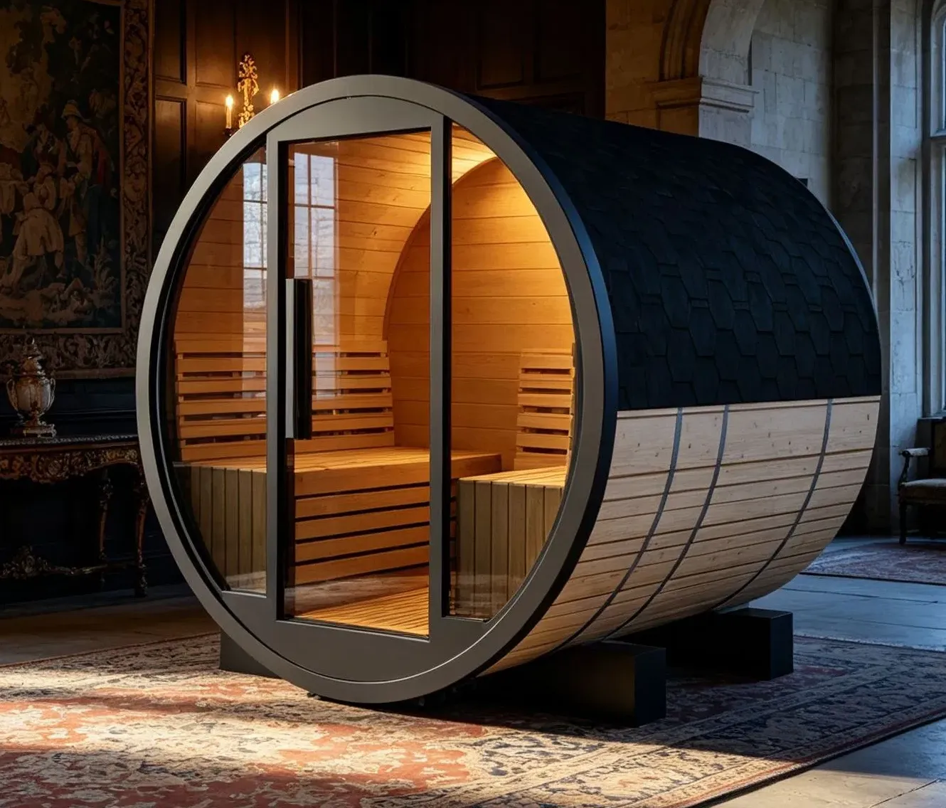 Sauna tonneau Noki 4 places Ø 180 × 180 cm, vue 4 sur 8