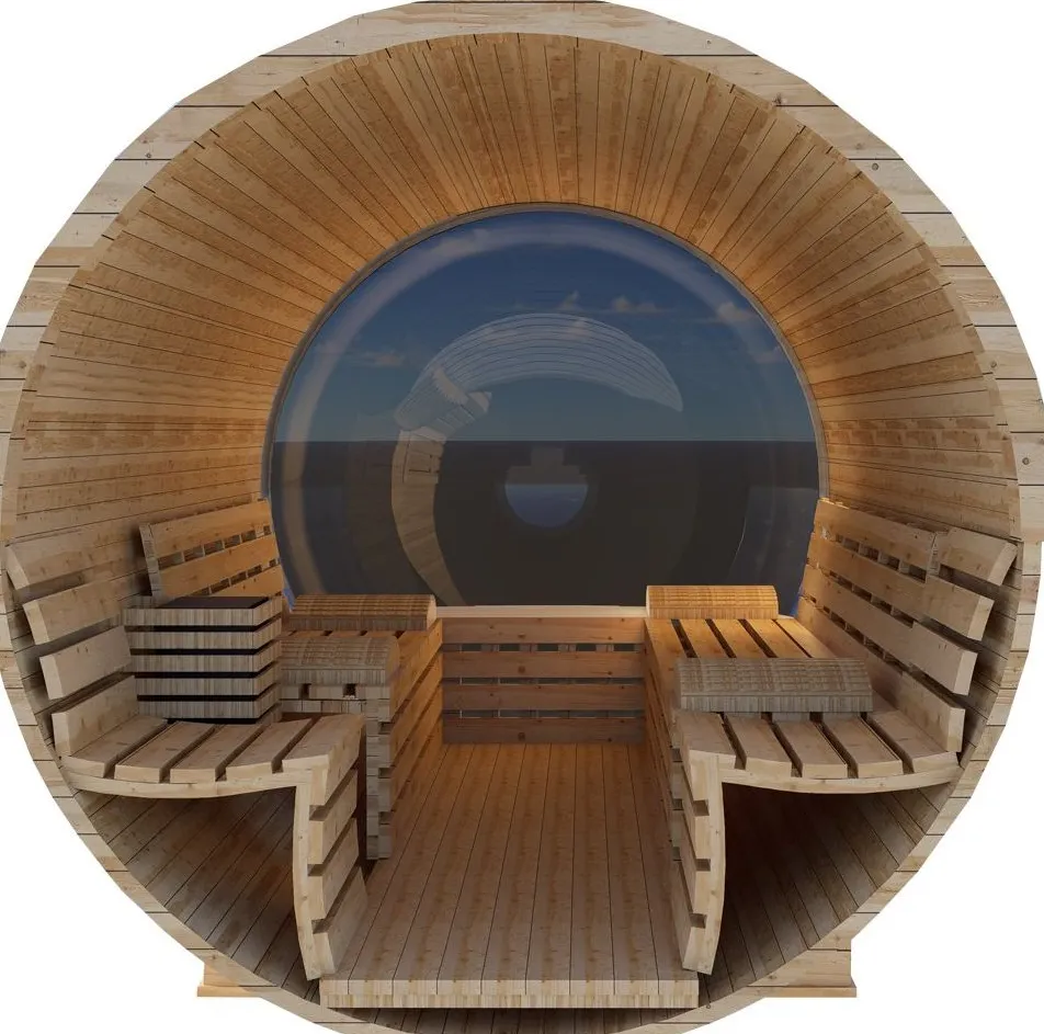 Sauna tonneau panoramique Kupoli 4 places Ø 180 × 180 cm, vue 7 sur 8