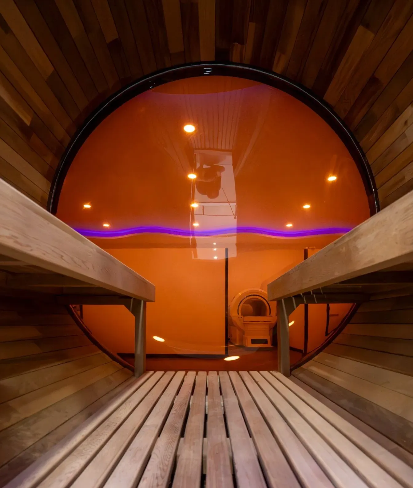 Sauna tonneau panoramique Kupoli 4 places Ø 180 × 180 cm, vue 8 sur 8