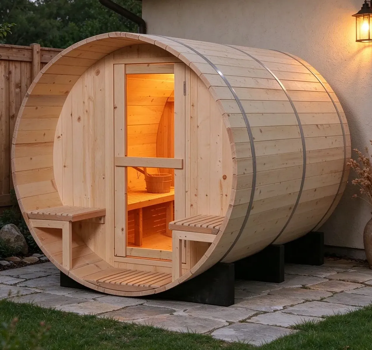 Sauna tonneau Saimaa 4 places Ø 180 × 180 cm, vue 2 sur 8