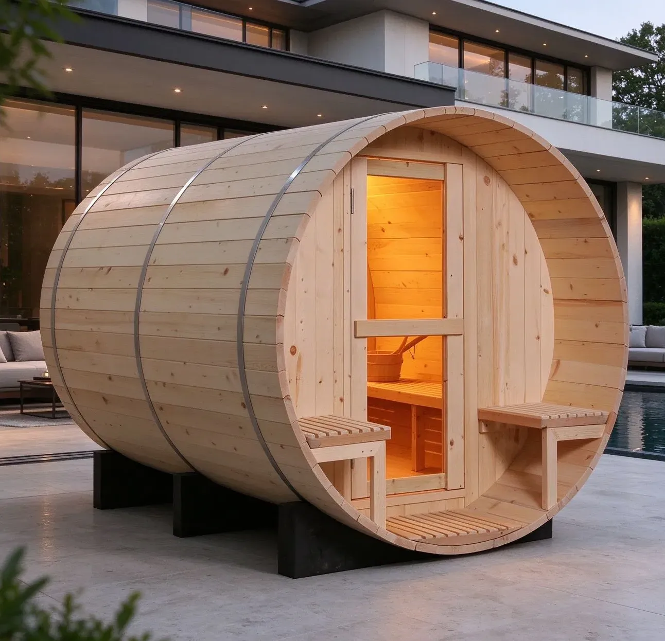 Sauna tonneau Saimaa 4 places Ø 180 × 180 cm, vue 3 sur 8