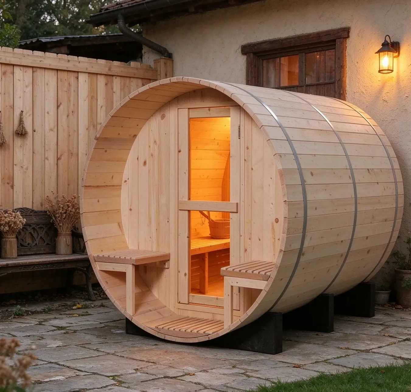 Sauna tonneau Saimaa 4 places Ø 180 × 180 cm, vue 4 sur 8