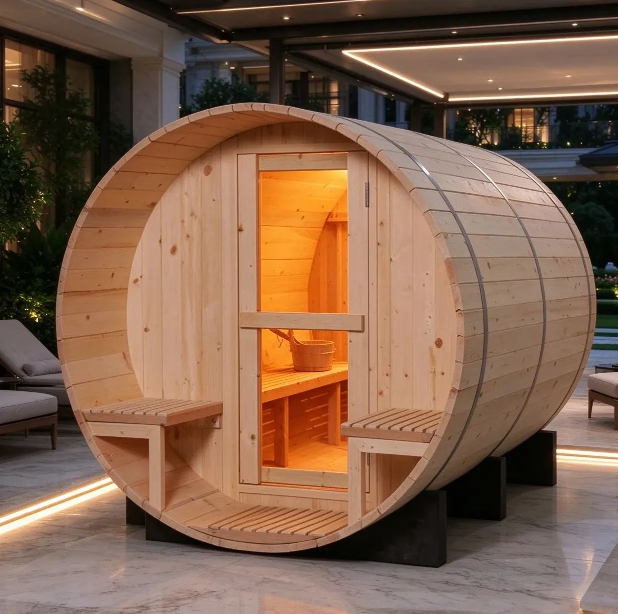 Sauna tonneau Saimaa 4 places Ø 180 × 180 cm, vue 7 sur 8