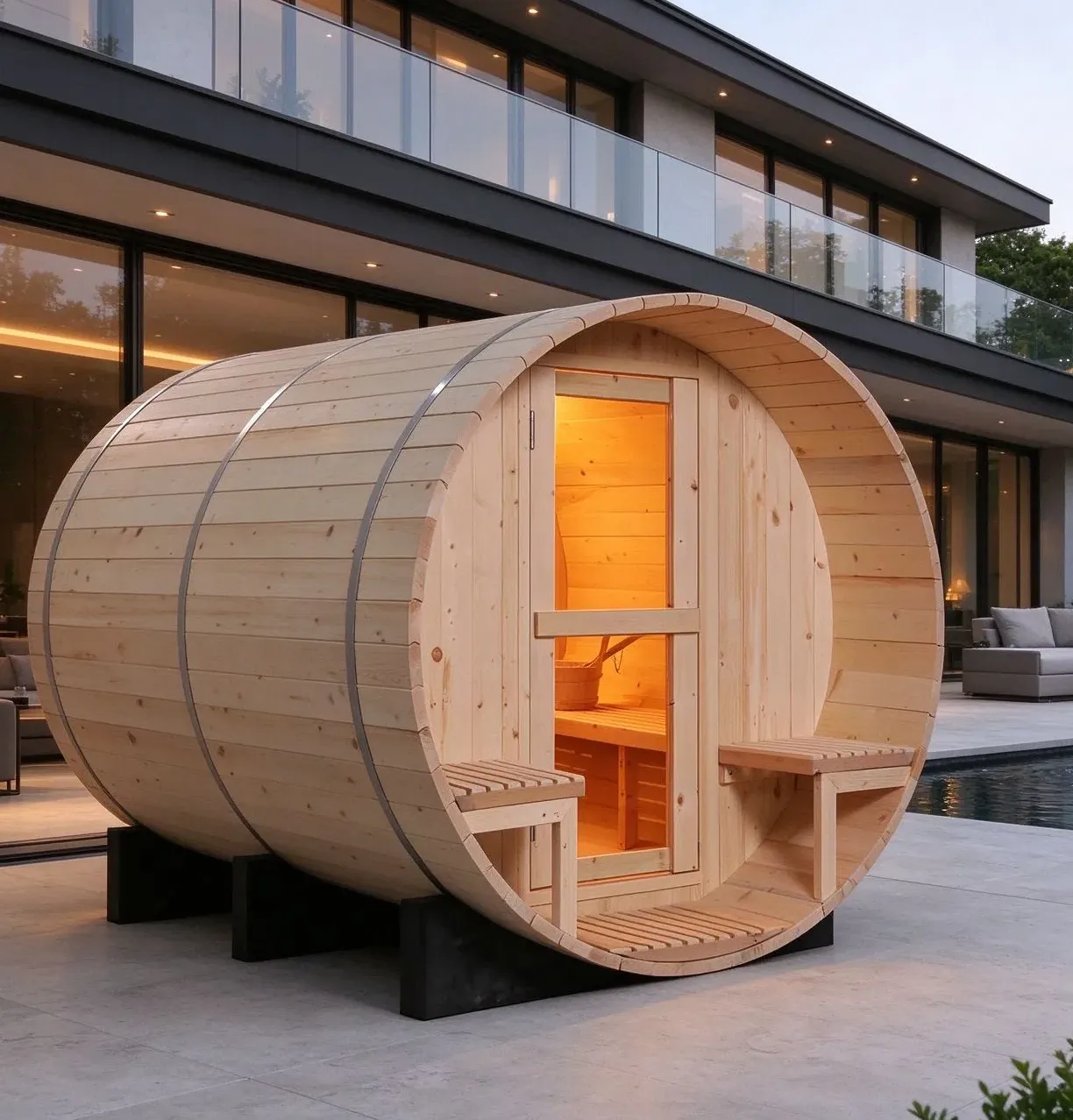 Sauna tonneau Saimaa 4 places Ø 180 × 180 cm, vue 8 sur 8